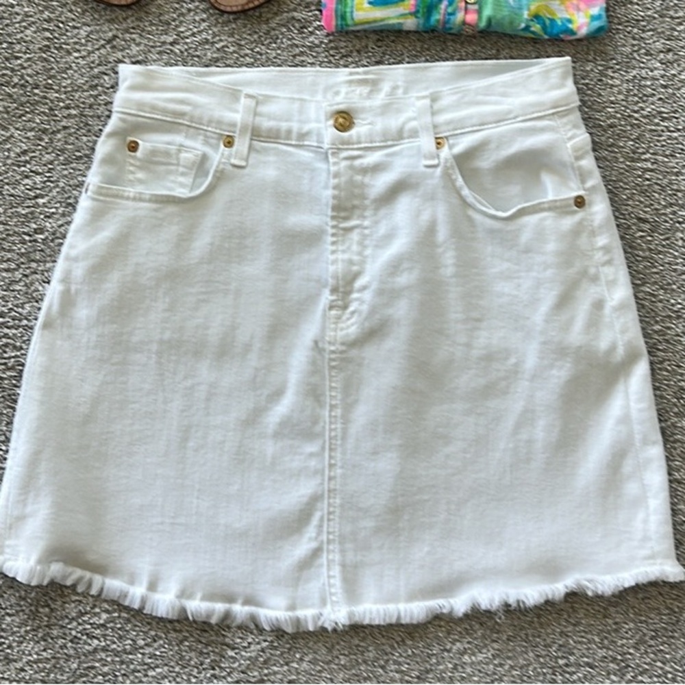 7 For All Mankind White Denim A Line Skirt - Picture 3 of 7